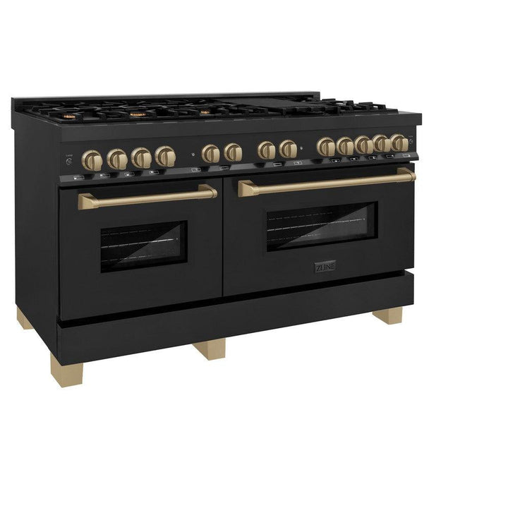 ZLINE Autograph 60" 7.4 cu. ft. Dual Fuel Range in Black Stainless Steel with Bronze Accents, RABZ-60-CB