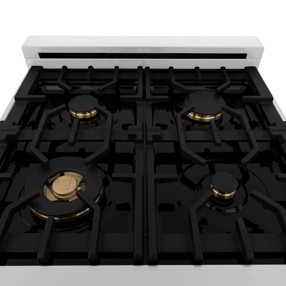 ZLINE Autograph Edition 24 in. 2.8 cu. ft. Legacy Dual Fuel Range with 4 Burner Gas Cooktop and Electric Convection Oven in Stainless Steel with White Matte Door and Matte Black Accents, Open Box-Excellent Condition