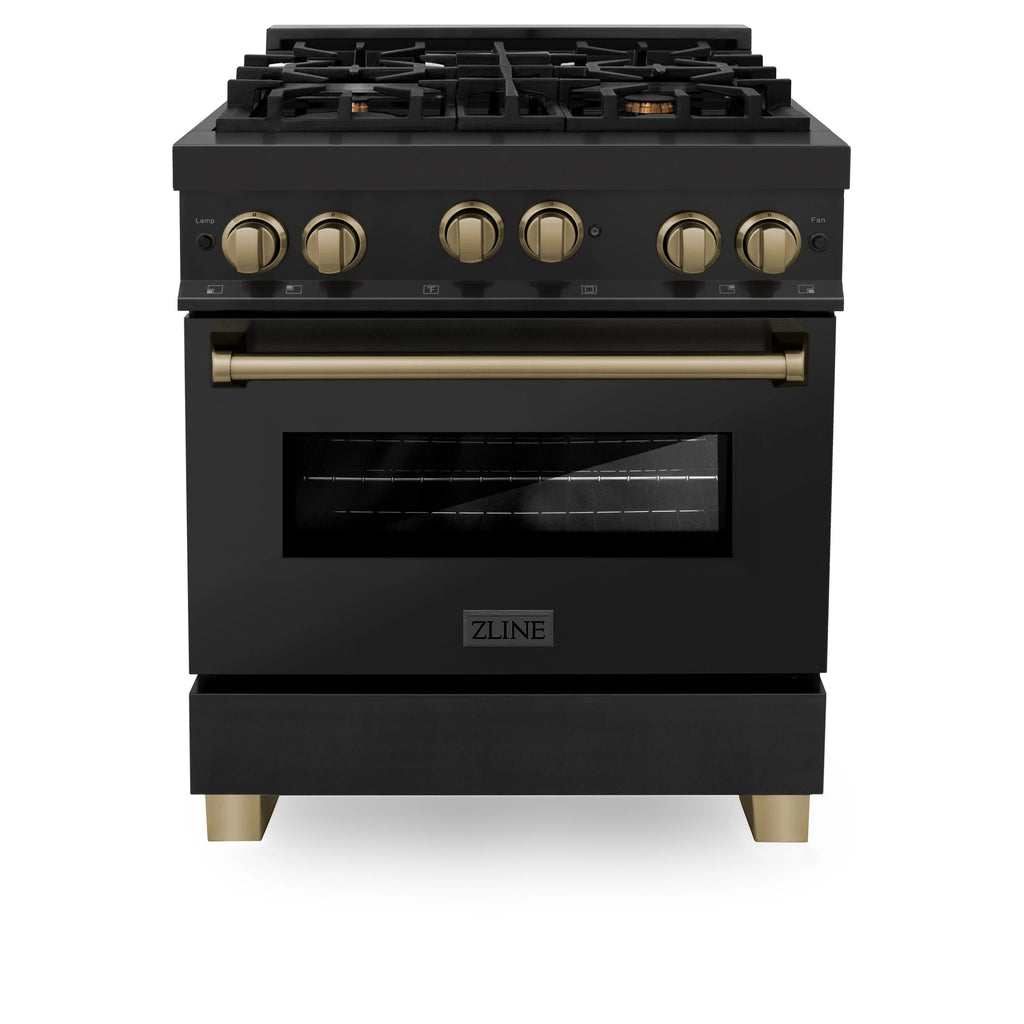 ZLINE 30" 4 Piece Black Range, Range Hood, Dishwasher &amp; Refrigerator