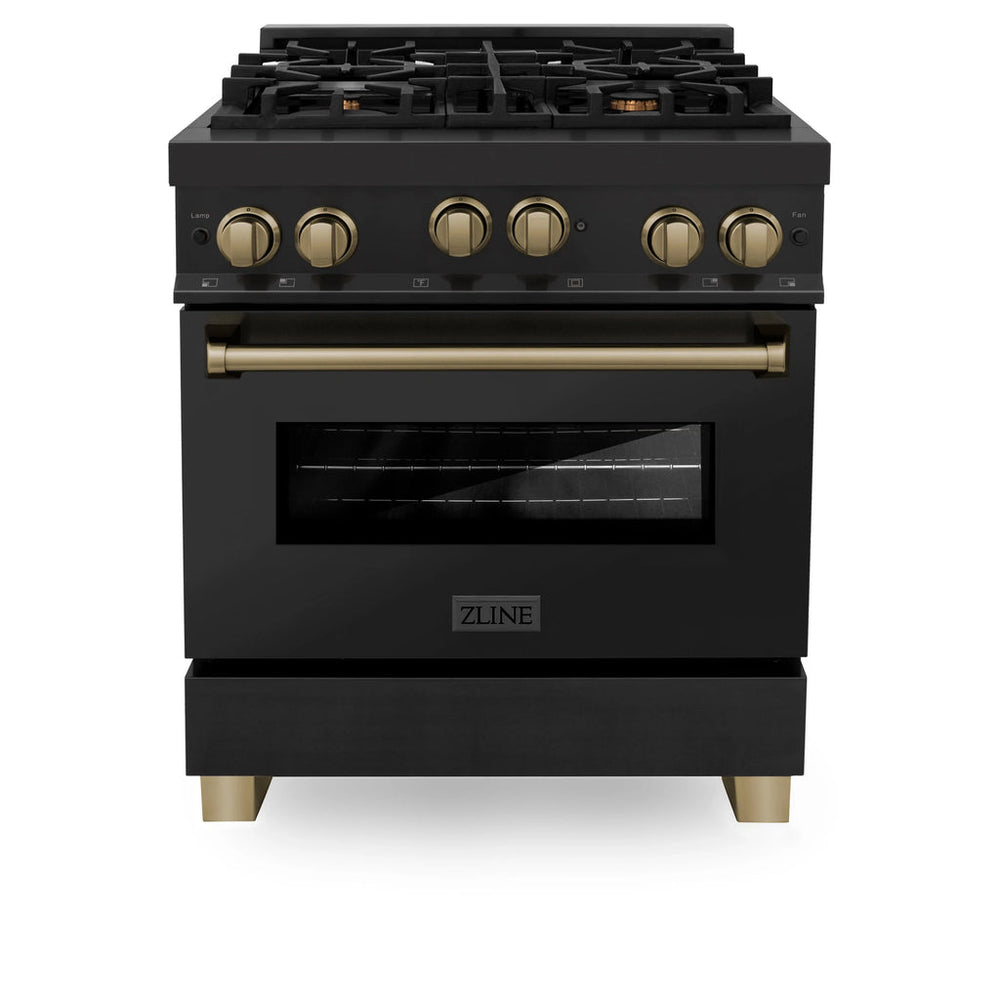ZLINE 30" 3 Piece Black Stainless Fuel Range w/ Range Hood & Dishwasher