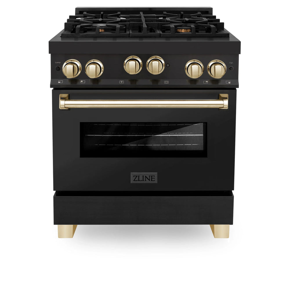 ZLINE 30" 3 Piece Black Stainless Fuel Range w/ Range Hood & Dishwasher