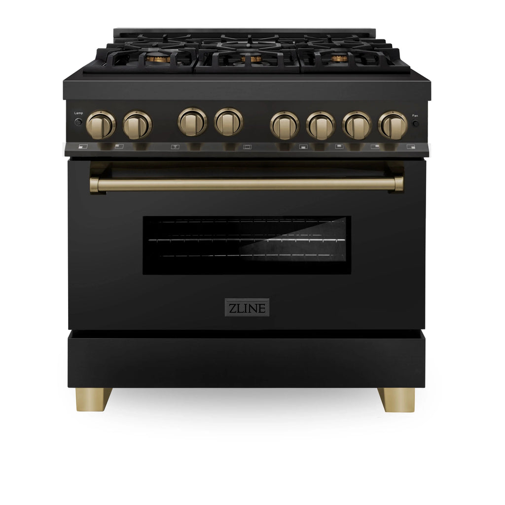 ZLINE 36" 3 Piece Black Stainless Fuel Range w/ Range Hood &amp; Dishwasher