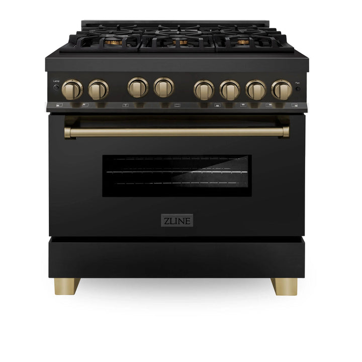 ZLINE 36" 3 Piece Black Stainless Fuel Range w/ Range Hood &amp; Dishwasher