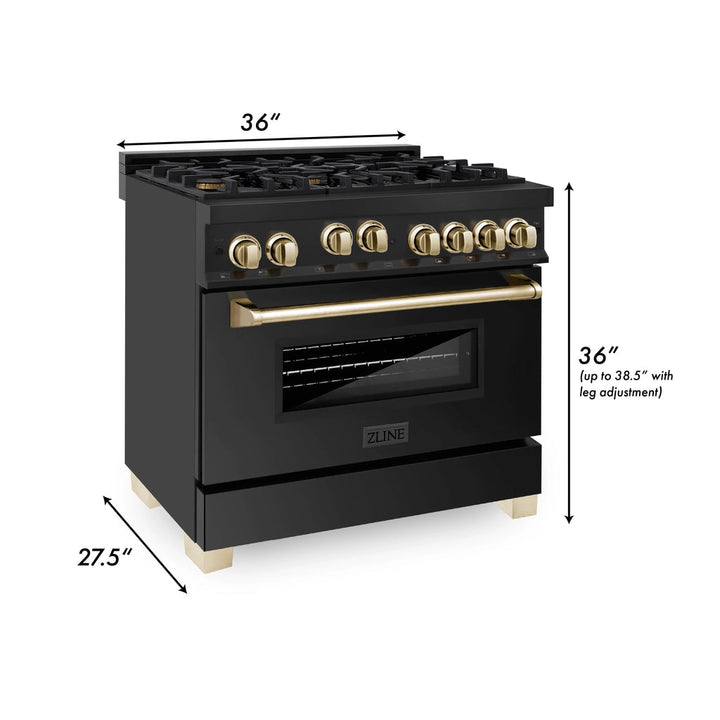 ZLINE 36" 2 Piece Autograph Edition Black Dual Fuel Range &amp; Range Hood