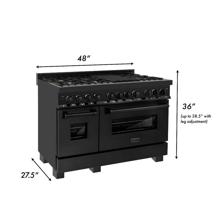 ZLINE 48 in. Professional Gas Burner, Electric Oven Range in Black Stainless with Brass Burners, RAB-BR-48