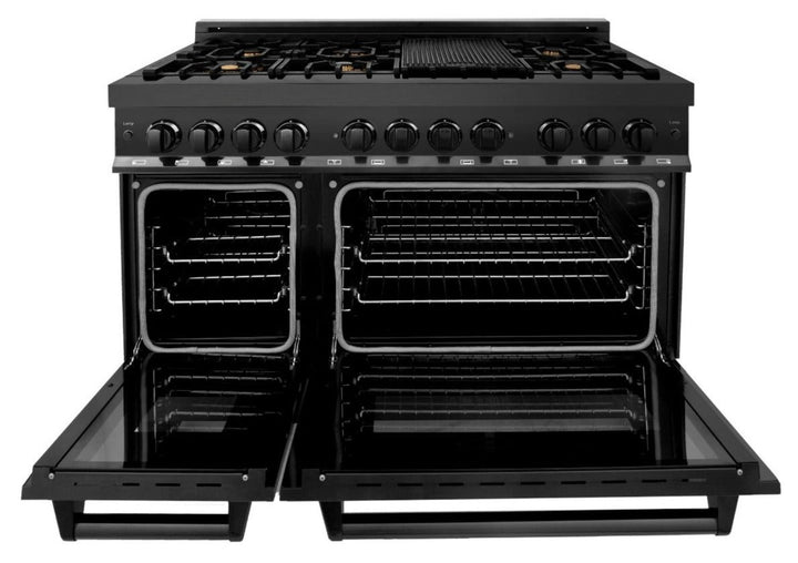 ZLINE 48 in. Professional Gas Burner, Electric Oven Range in Black Stainless with Brass Burners, RAB-BR-48