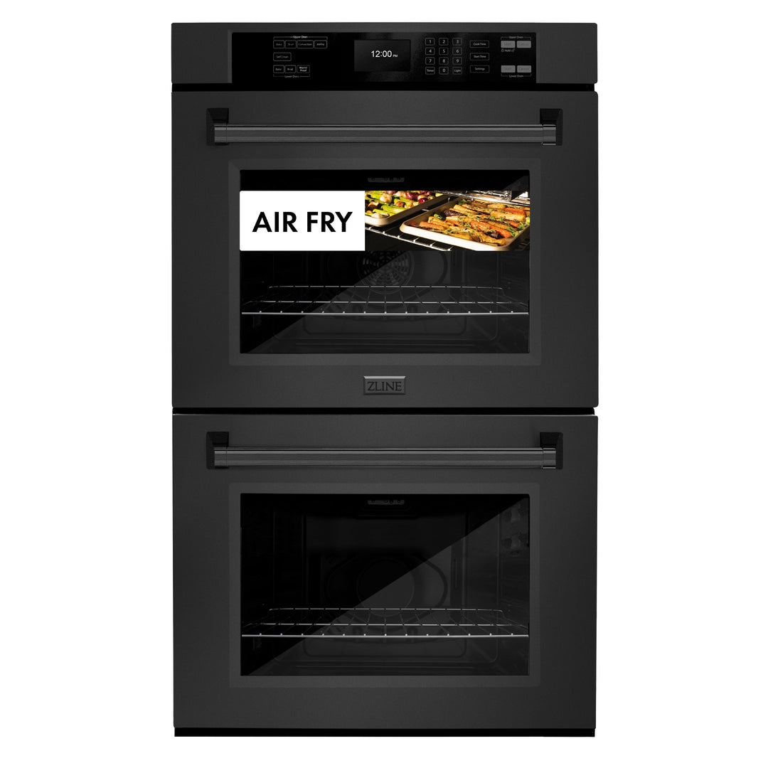 ZLINE 30 in. Professional True Convection Double Wall Oven with Air Fry and Self Clean in Black Stainless Steel, Open Box-Excellent Condition