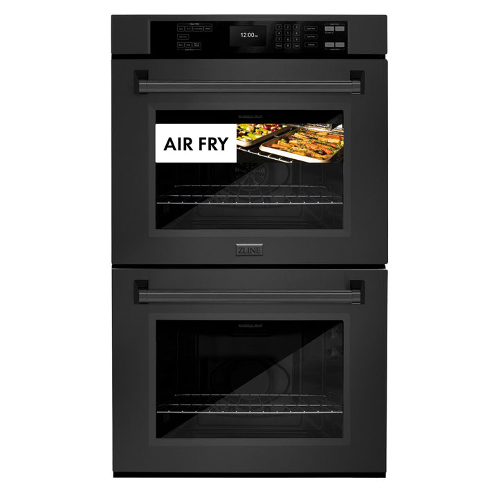 ZLINE 30 in. Professional True Convection Double Wall Oven with Air Fry and Self Clean in Black Stainless Steel, Open Box-Excellent Condition