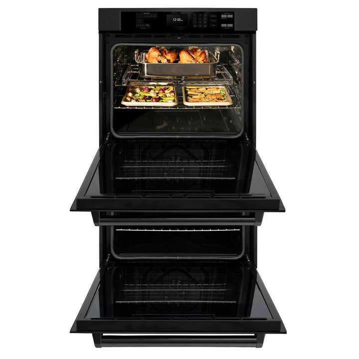 ZLINE Kitchen Package with 30 in. Black Stainless Steel Rangetop, 30 in. Convertible Range Hood and Double Wall Oven (3KP-RTBRH30-AWD)
