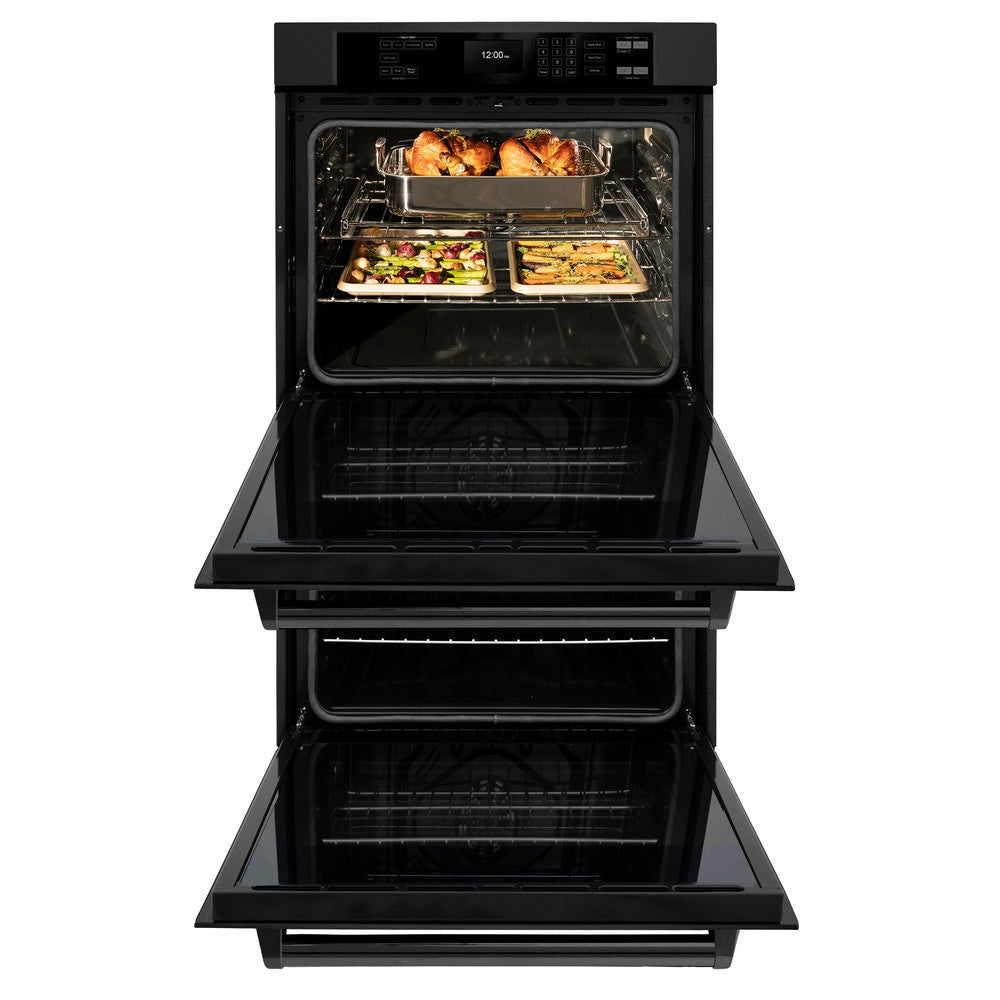ZLINE Kitchen Package with 48 in. Black Stainless Steel Rangetop, 48 in. Convertible Range Hood and Double Wall Oven (3KP-RTBRH48-AWD)