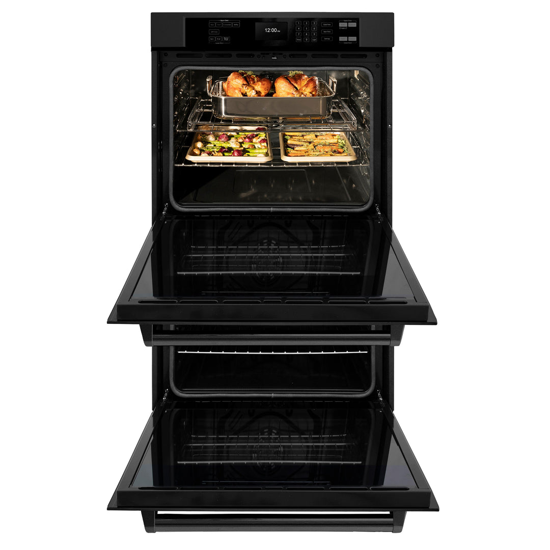 ZLINE 30 in. Professional True Convection Double Wall Oven with Air Fry and Self Clean in Black Stainless Steel, Open Box-Excellent Condition