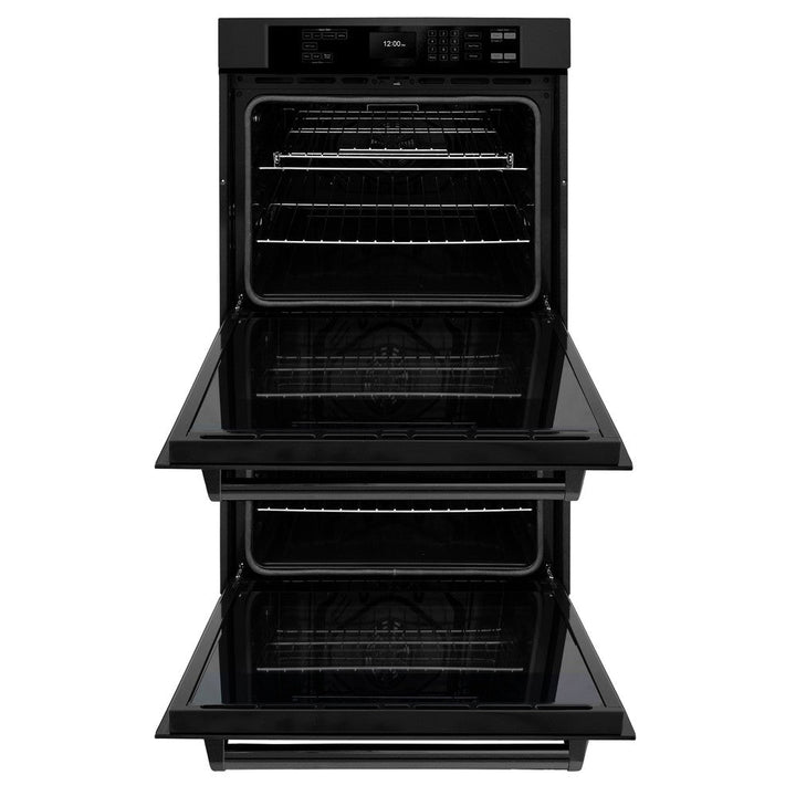 ZLINE Kitchen Package with 36 in. Black Stainless Steel Rangetop, 36 in. Convertible Range Hood and Double Wall Oven (3KP-RTBRH36-AWD)