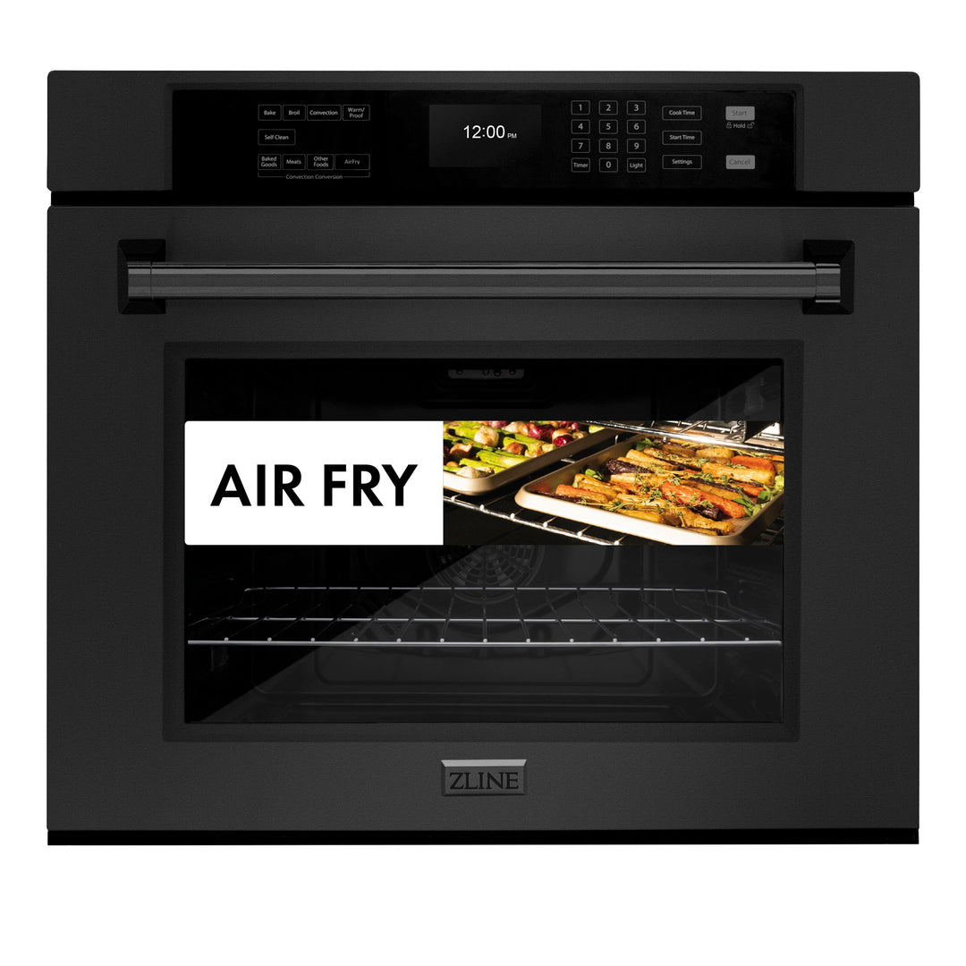 ZLINE 30" Professional Single Wall Oven with Air Fry and Self-Clean in Black Stainless Steel, WASB-30