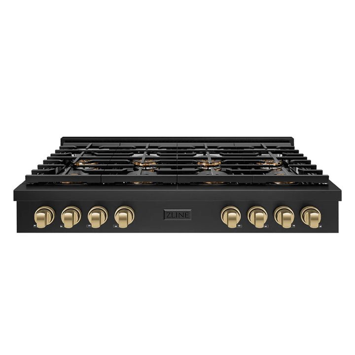 ZLINE Autograph Edition Paramount Gas Rangetops with 6 and 8 Burner DuoPro™ Cooktops in Black Stainless Steel and Champagne Bronze Accents