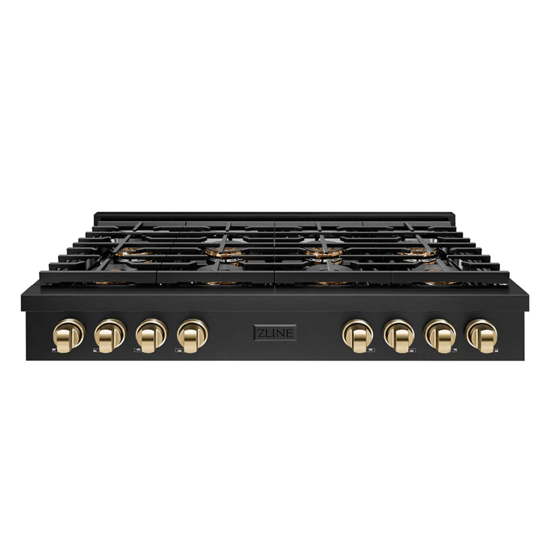 ZLINE Autograph Edition Paramount Gas Rangetop with 6 and 8 Burner DuoPro™ Cooktop in Black Stainless Steel with Polished Gold Accents
