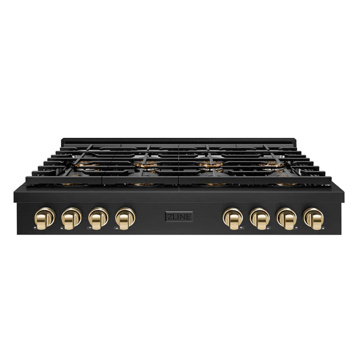 ZLINE Autograph Edition Paramount Gas Rangetop with 6 and 8 Burner DuoPro™ Cooktop in Black Stainless Steel with Polished Gold Accents