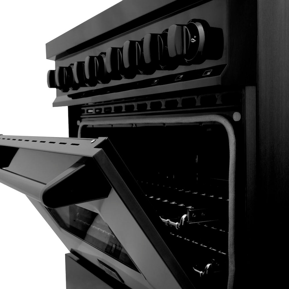 ZLINE 36 in. Kitchen Package with Black Stainless Steel Dual Fuel Range, Range Hood, Microwave Drawer and Dishwasher (4KP-RABRH36-MWDW)