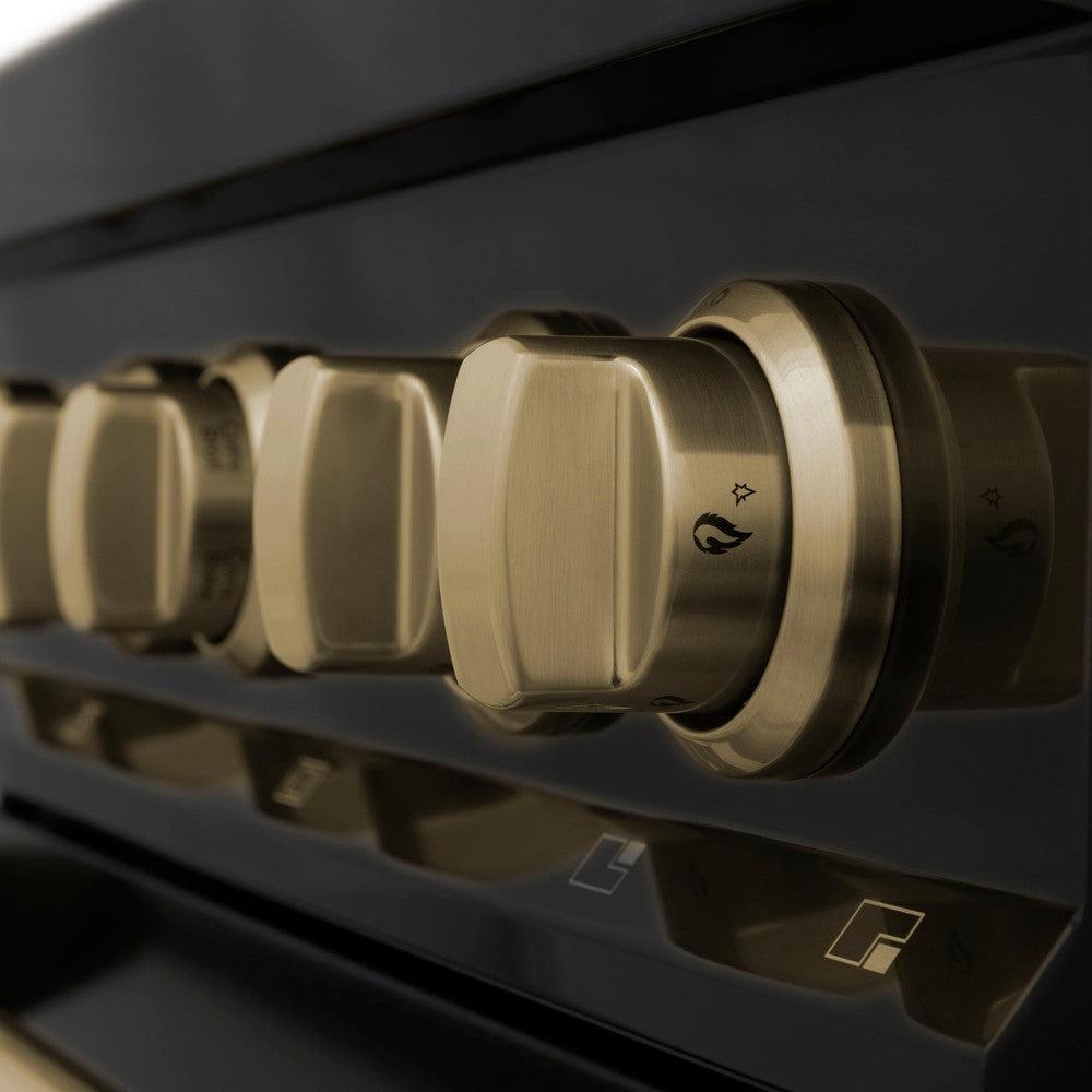 ZLINE Autograph Edition 30 in. 4.0 cu. ft. Legacy Dual Fuel Range with 4 Burner Gas Cooktop and Electric Convection Oven in Black Stainless Steel and Champagne Bronze Accents (RABZ-30-CB)
