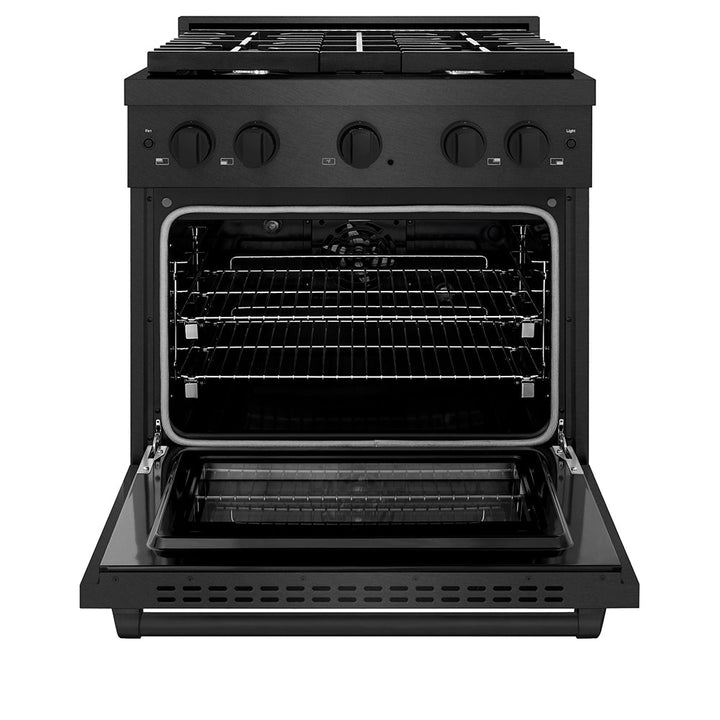 ZLINE 30 in. 4.2 cu. ft. Paramount Dual Fuel Range with 4 Burner Gas Cooktop and Electric Convection Oven in Black Satin Stainless Steel, Open Box-Excellent Condition