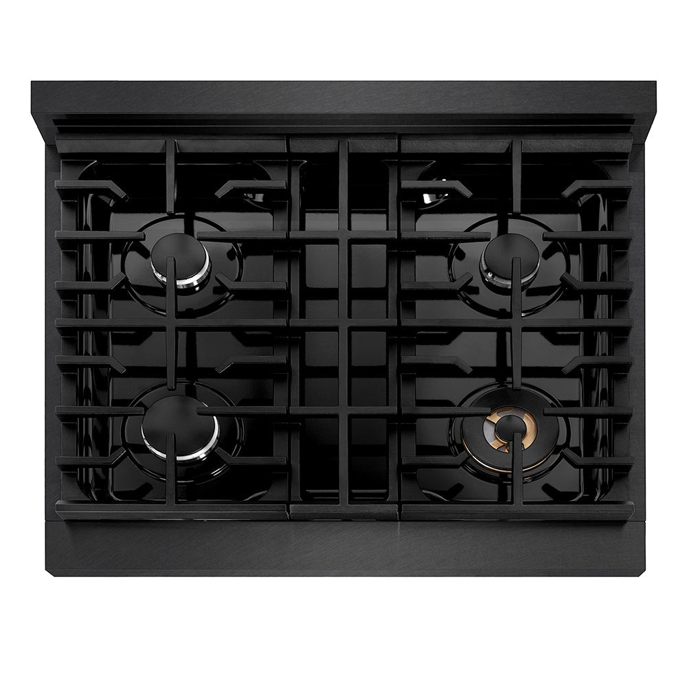 ZLINE 30 in. 4.2 cu. ft. Paramount Dual Fuel Range with 4 Burner Gas Cooktop and Electric Convection Oven in Black Satin Stainless Steel (SDRBS-30)