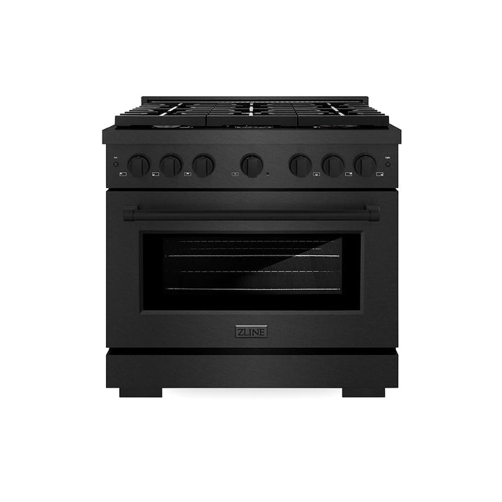 ZLINE 36 in. 5.2 cu. ft. Paramount Dual Fuel Range with 6 Burner Gas Cooktop and Electric Convection Oven in Black Satin Stainless Steel, Open Box-Excellent Condition
