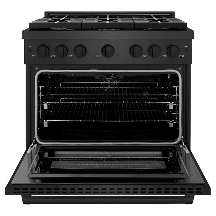 ZLINE 36 in. 5.2 cu. ft. Paramount Dual Fuel Range with 6 Burner Gas Cooktop and Electric Convection Oven in Black Satin Stainless Steel, Open Box-Excellent Condition