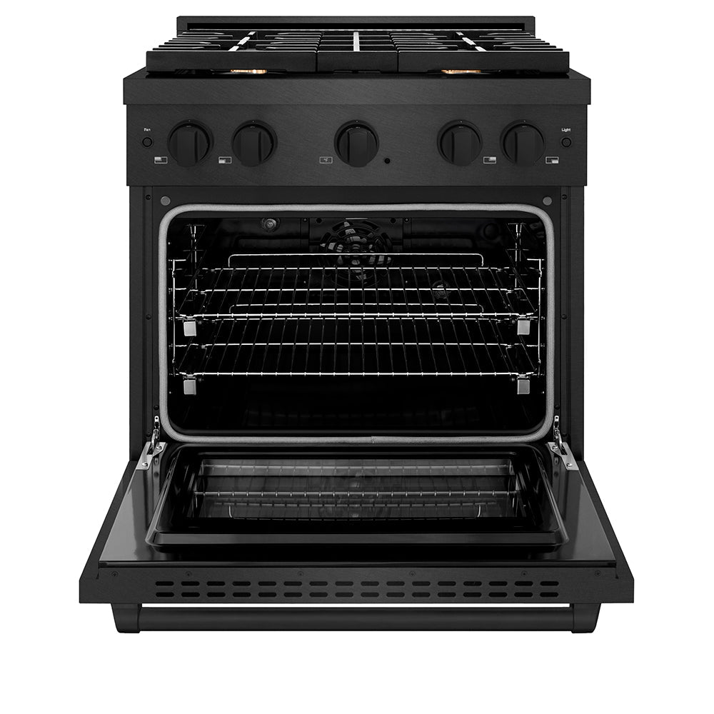 ZLINE 30 in. 4.2 cu. ft. Paramount Dual Fuel Range with Gas Cooktop and Electric Convection Oven in Black Satin Stainless Steel with 4 Brass Burners (SDRBS-BR-30)