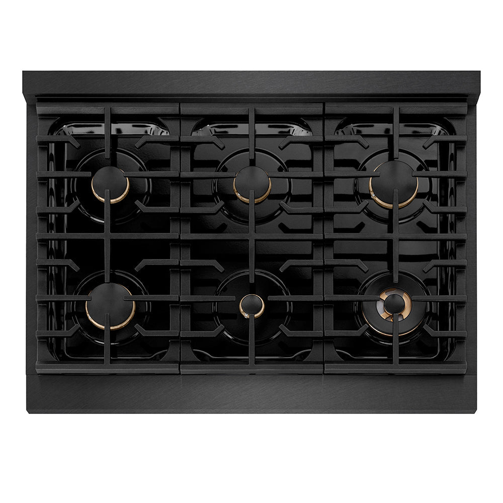 ZLINE 36 in. 5.2 cu. ft. Paramount Dual Fuel Range with Gas Cooktop and Electric Convection Oven in Black Satin Stainless Steel with 6 Brass Burners (SDRBS-BR-36)