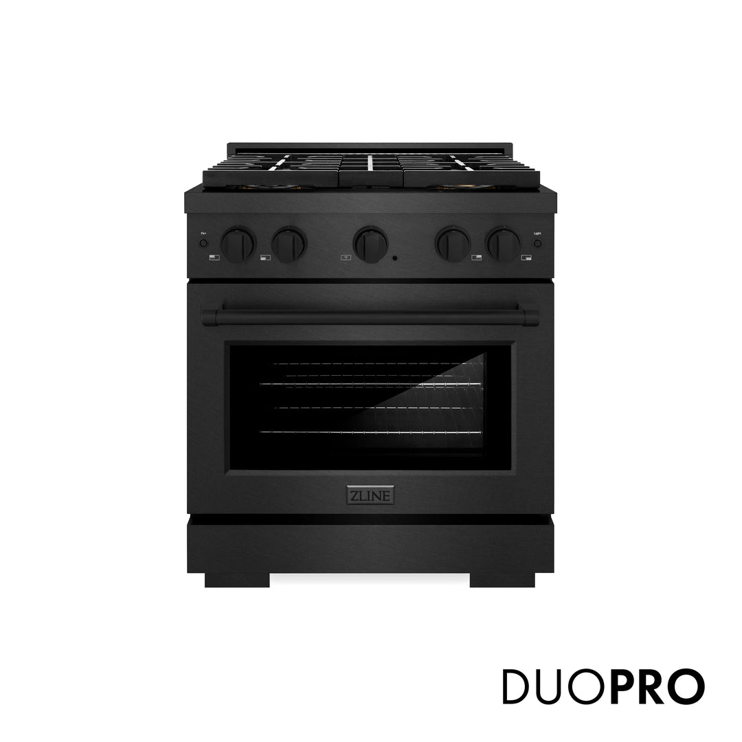 ZLINE 30 in. 4.2 cu. ft. Paramount Dual Fuel Range with 4 Burner DuoPro™ Cooktop and Electric Convection Oven in Black Satin Stainless Steel, Open Box-Excellent Condition