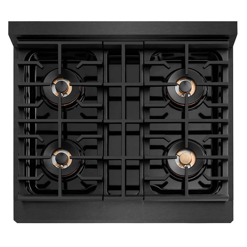 ZLINE 30 in. 4.2 cu. ft. Paramount Dual Fuel Range with 4 Burner DuoPro™ Cooktop and Electric Convection Oven in Black Satin Stainless Steel (PSDRBS-30)