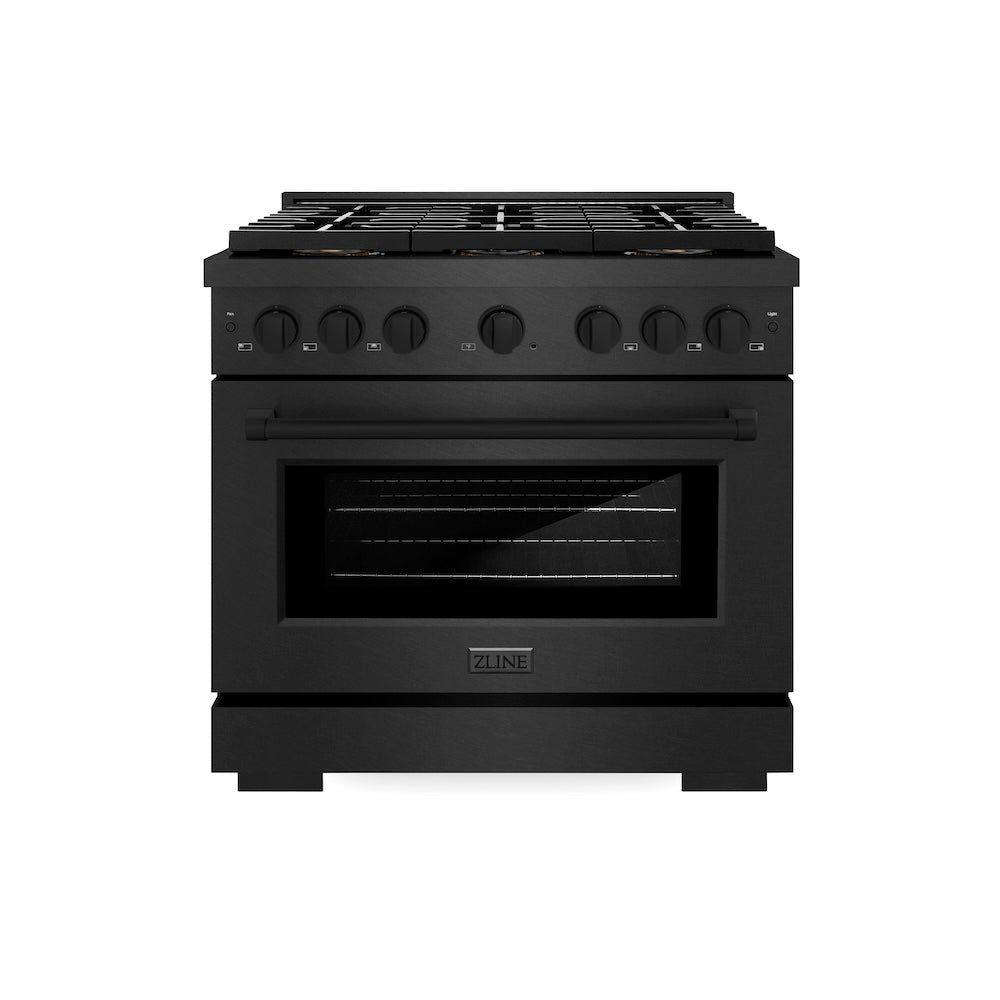ZLINE 36 in. 5.2 cu. ft. Paramount Dual Fuel Range with 6 Burner DuoPro™ Cooktop and Electric Convection Oven in Black Satin Stainless Steel, Open Box-Excellent Condition