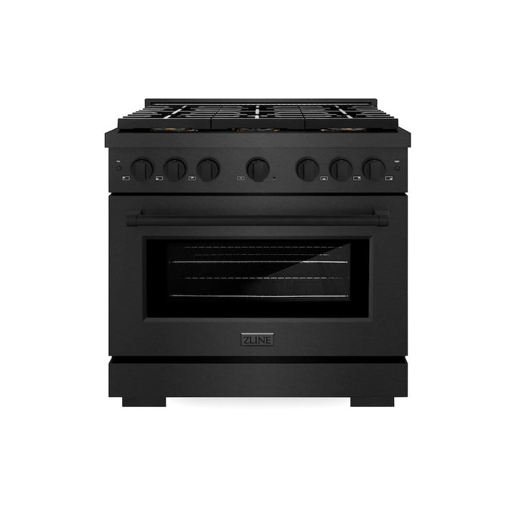 ZLINE 36 in. 5.2 cu. ft. Paramount Dual Fuel Range with 6 Burner DuoPro™ Cooktop and Electric Convection Oven in Black Satin Stainless Steel, Open Box-Excellent Condition