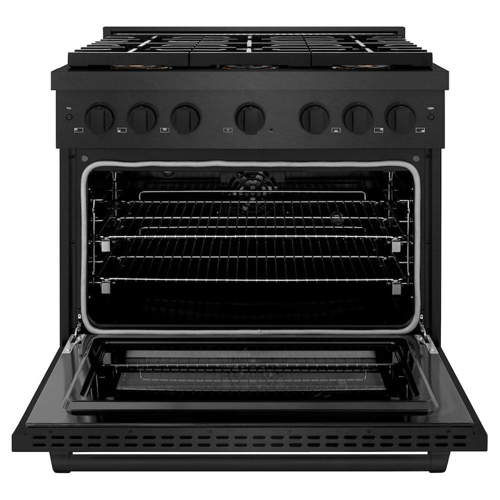 ZLINE 36 in. 5.2 cu. ft. Paramount Dual Fuel Range with 6 Burner DuoPro™ Cooktop and Electric Convection Oven in Black Satin Stainless Steel, Open Box-Excellent Condition