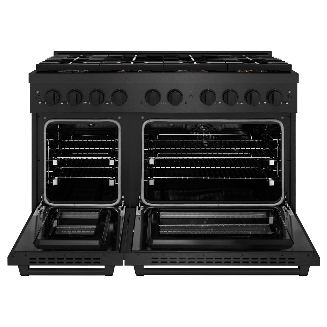 ZLINE 48 in. 6.7 cu. ft. Paramount Dual Fuel Range with 8 Burner DuoPro™ Cooktop and Dual Ovens in Black Satin Stainless Steel, Open Box-Excellent Condition