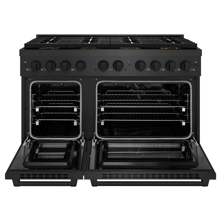 ZLINE 48 in. 6.7 cu. ft. Paramount Dual Fuel Range with 8 Burner DuoPro™ Cooktop and Dual Ovens in Black Satin Stainless Steel, Open Box-Excellent Condition