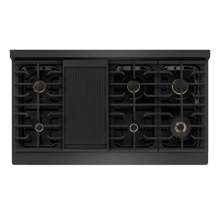ZLINE 48 in. 6.7 cu. ft. Paramount Double Oven Gas Range in Black Satin Stainless Steel with 8 Brass Burners (SGRBS-BR-48)