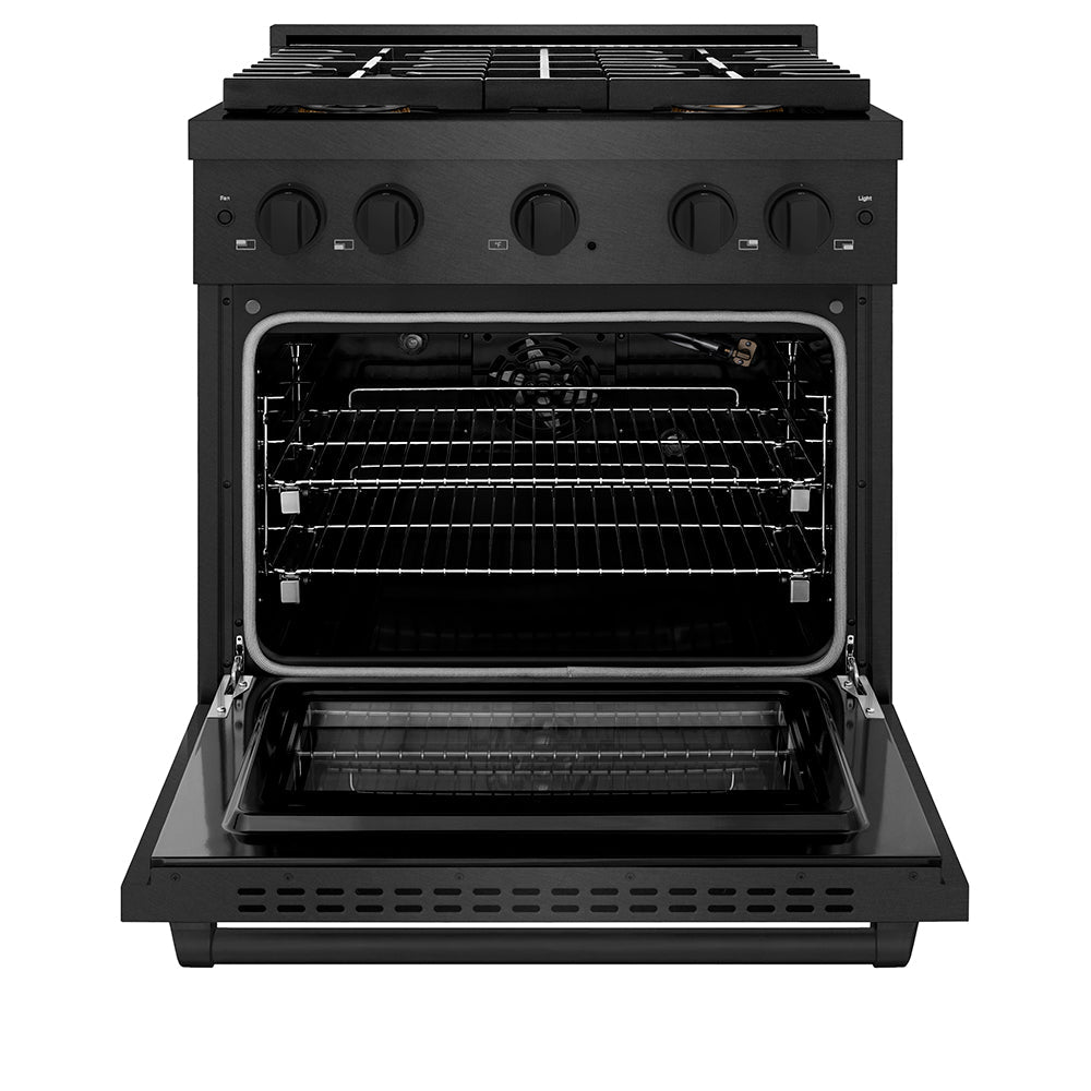 ZLINE 30 in. 4.2 cu. ft. Paramount Gas Range with 4 Burner DuoPro™ Cooktop and Convection Gas Oven in Black Satin Stainless Steel, Open Box-Excellent Condition