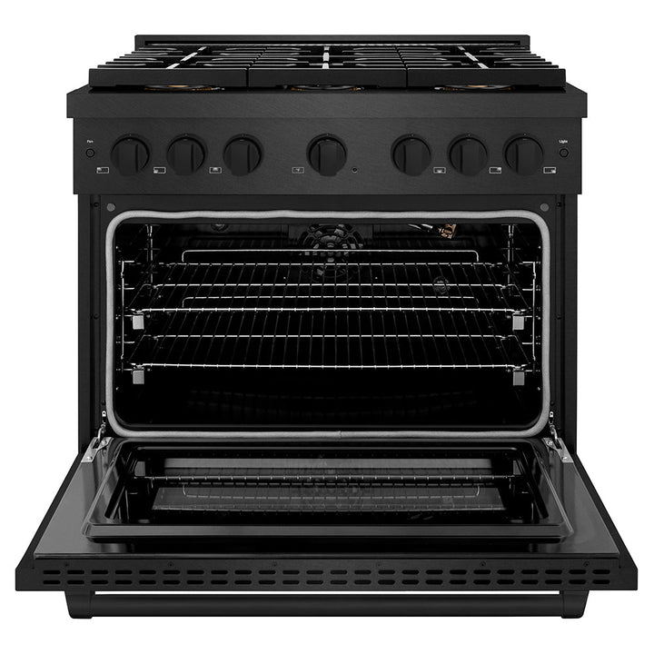 ZLINE 36 in. 5.2 cu. ft. Paramount Gas Range with 6 Burner DuoPro™ Cooktop and Convection Gas Oven in Black Satin Stainless Steel, Open Box-Excellent Condition
