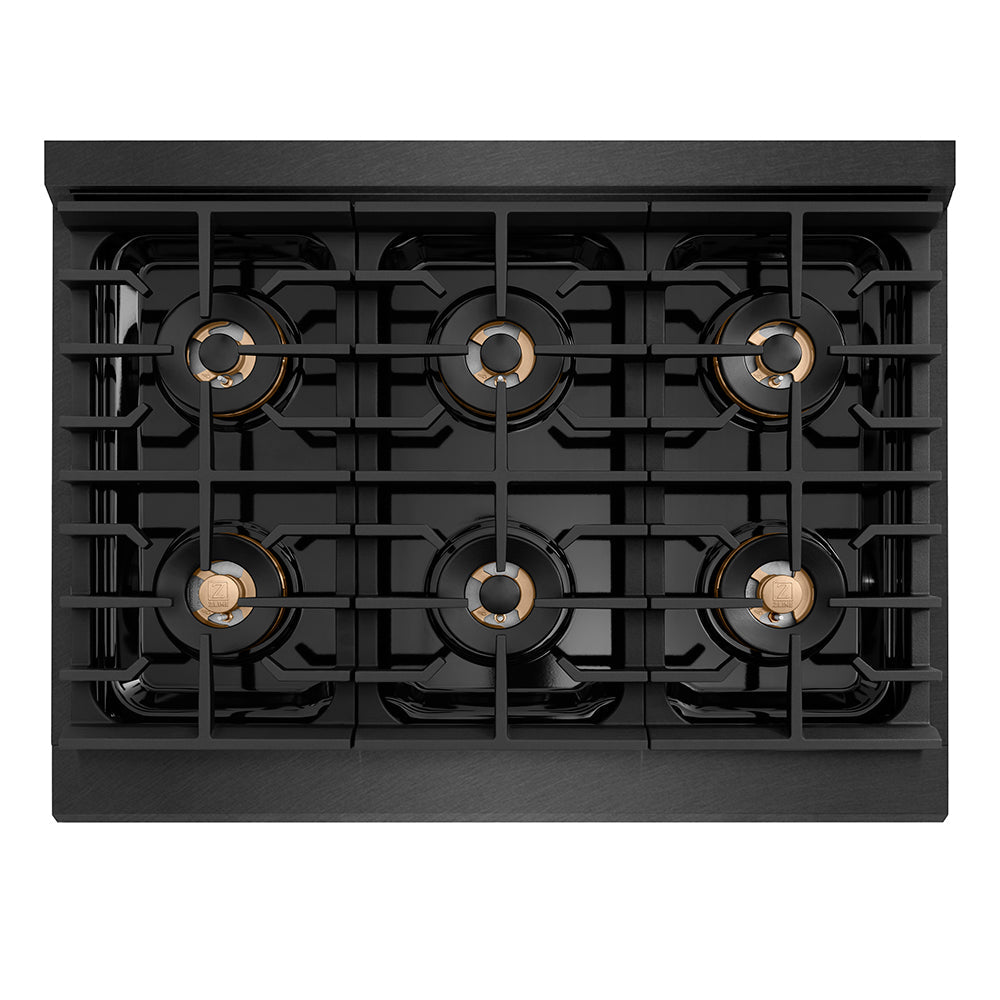 ZLINE 36 in. 5.2 cu. ft. Paramount Gas Range with 6 Burner DuoPro™ Cooktop and Convection Gas Oven in Black Satin Stainless Steel, Open Box-Excellent Condition