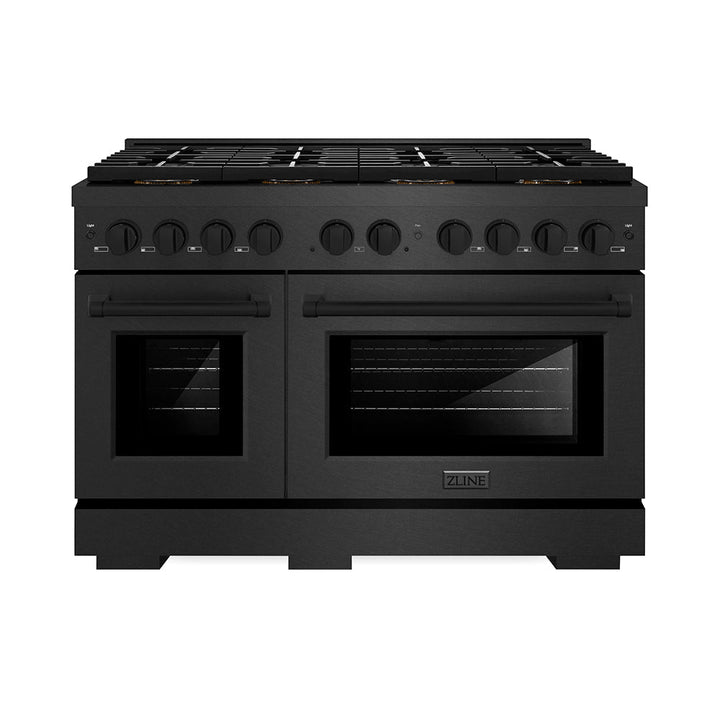 ZLINE 48 in. 6.7 cu. ft. Paramount Gas Range with 8 Burner DuoPro™ Cooktop and Dual Ovens in Black Satin Stainless Steel, Open Box-Excellent Condition