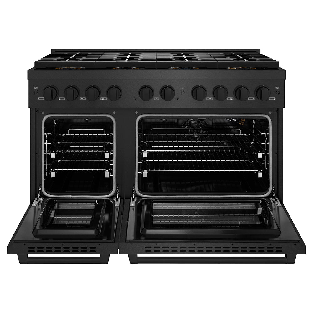ZLINE 48 in. 6.7 cu. ft. Paramount Gas Range with 8 Burner DuoPro™ Cooktop and Dual Ovens in Black Satin Stainless Steel, Open Box-Excellent Condition