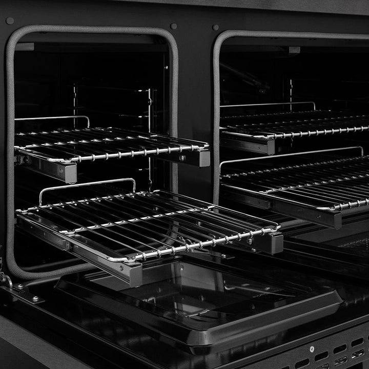 ZLINE 48 in. 6.7 cu. ft. Paramount Gas Range with 8 Burner DuoPro™ Cooktop and Dual Ovens in Black Satin Stainless Steel, Open Box-Excellent Condition