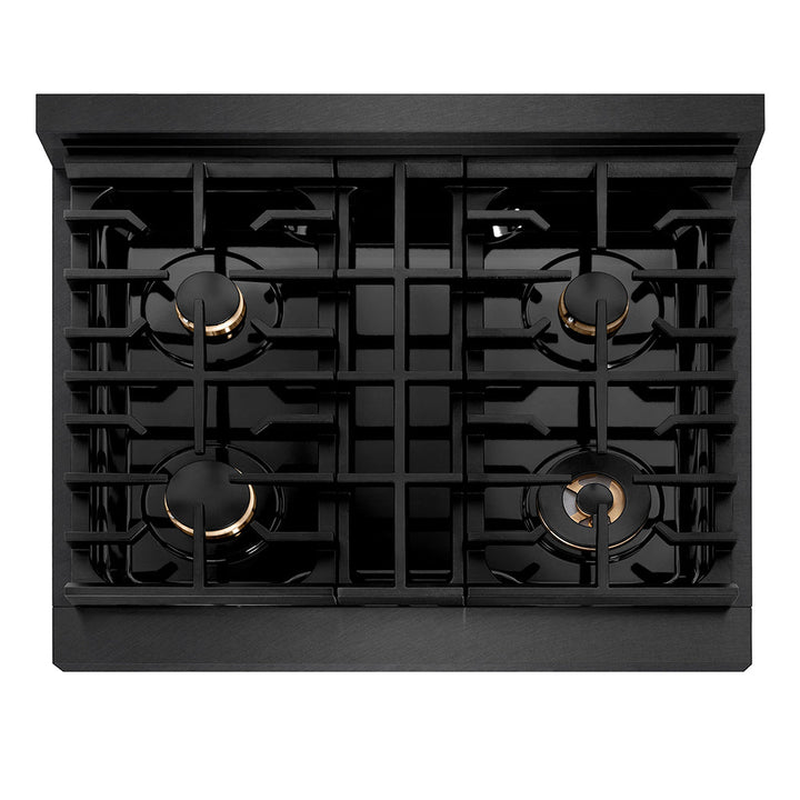 ZLINE 30 in. Paramount Gas Rangetop with 4 Brass Burners and Porcelain Cooktop in Black Satin Stainless Steel (SRTBS-BR-30)