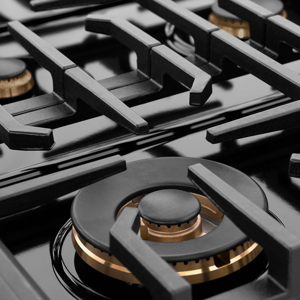 ZLINE 36 in. Paramount Gas Rangetop with 6 Brass Burners and Porcelain Cooktop in Black Satin Stainless Steel (SRTBS-BR-36)