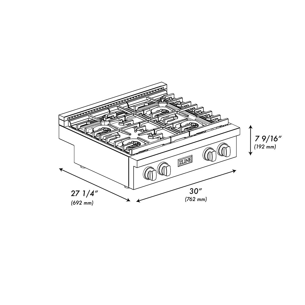 ZLINE 30 in. Paramount Gas Rangetop with 4 Burner DuoPro™ Cooktop in Black Satin Stainless Steel (PSRTBS-30)
