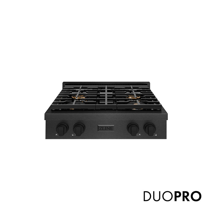 ZLINE 30 in. Paramount Gas Rangetop with 4 Burner DuoPro™ Cooktop in Black Satin Stainless Steel, Open Box-Excellent Condition