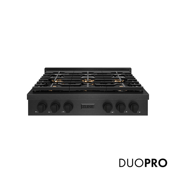 ZLINE 36 in. Paramount Gas Rangetop with 6 Burner DuoPro™ Cooktop in Black Satin Stainless Steel, Open Box-Excellent Condition