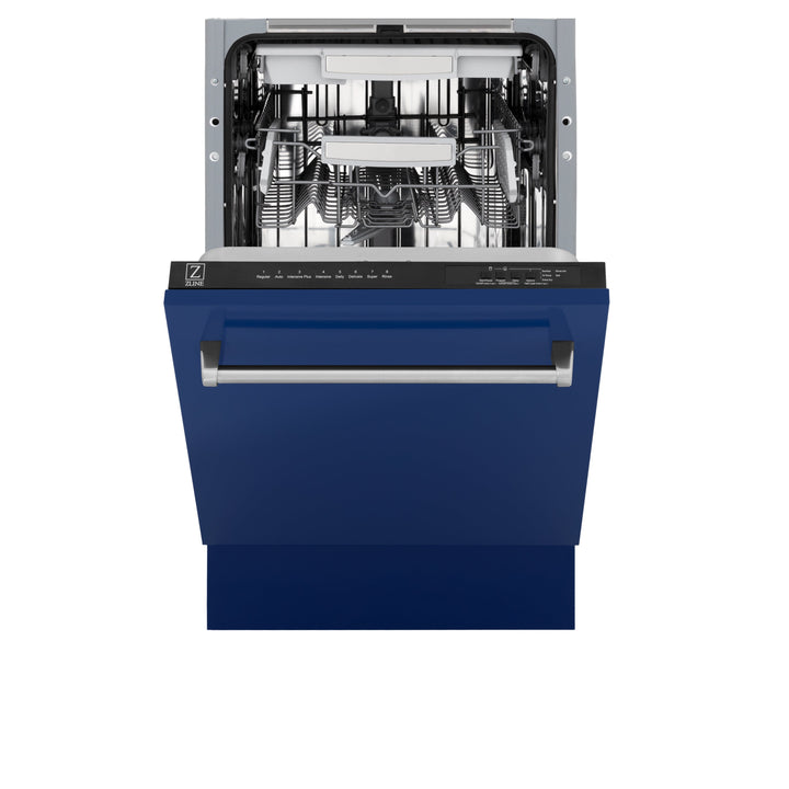 ZLINE 18 in. Tallac Series 3rd Rack Top Control Built-In Dishwasher in Blue Gloss with Stainless Steel Tub, 51dBa (DWV-BG-18)