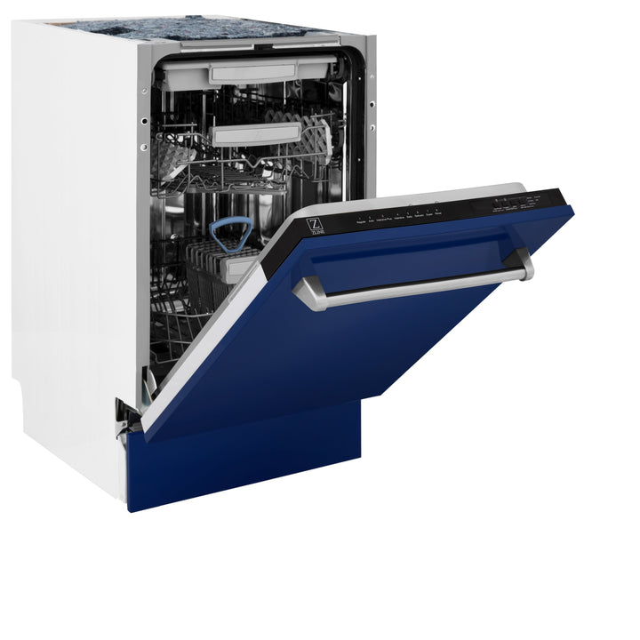 ZLINE 18 in. Tallac Series 3rd Rack Top Control Built-In Dishwasher in Blue Gloss with Stainless Steel Tub, 51dBa (DWV-BG-18)