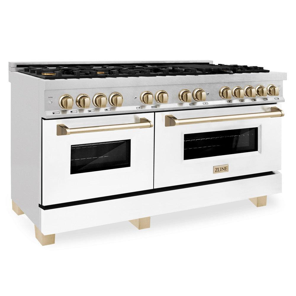 ZLINE Autograph 60" 7.4 cu. ft. Dual Fuel Range with White Matte Door and Gold Accents, RAZ-WM-60-G